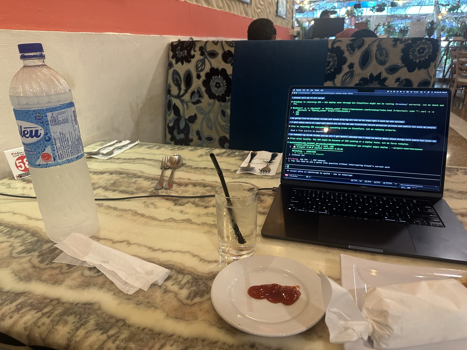 Water bottle and workspace