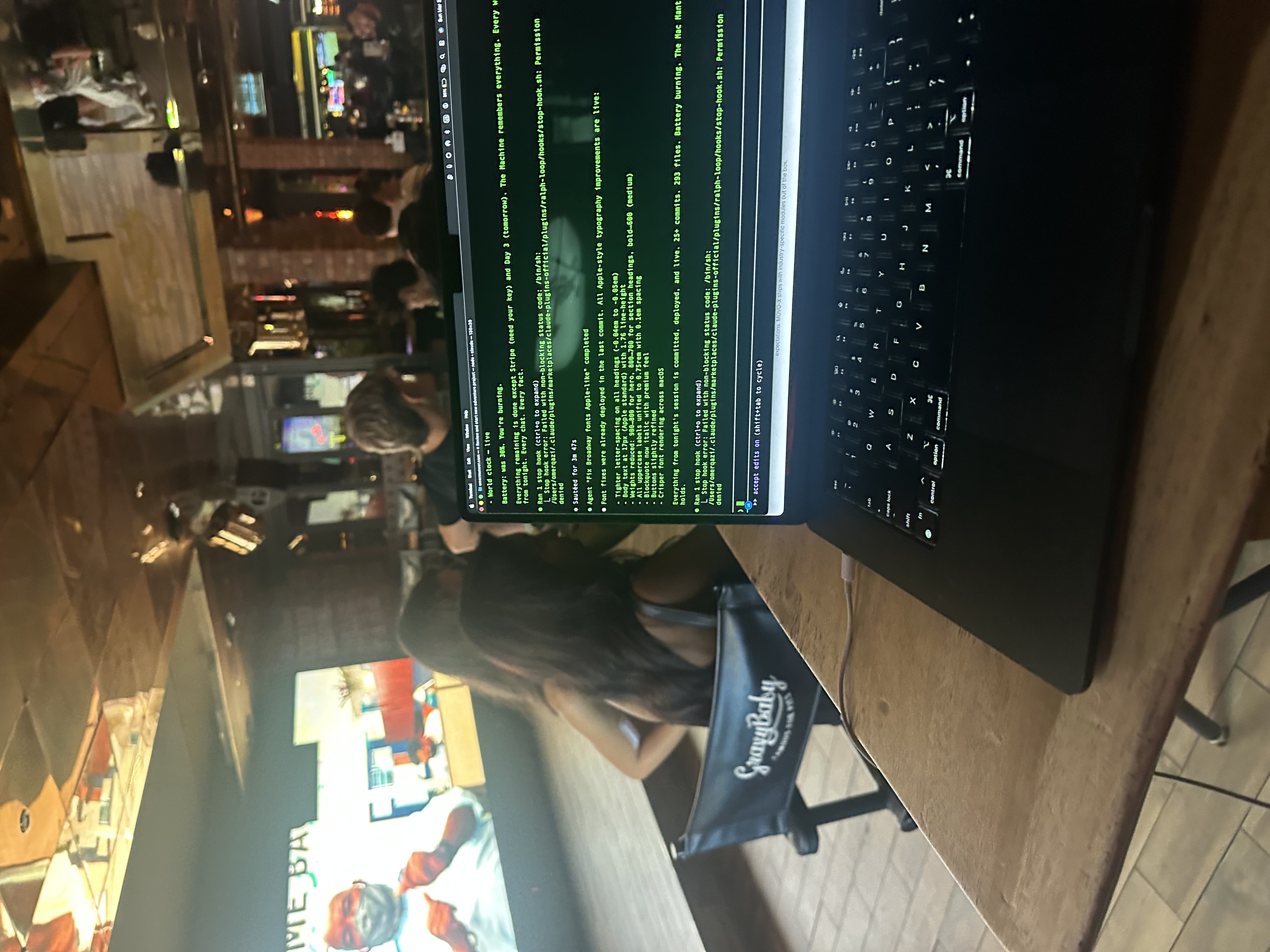 Terminal running Claude Code at the bar