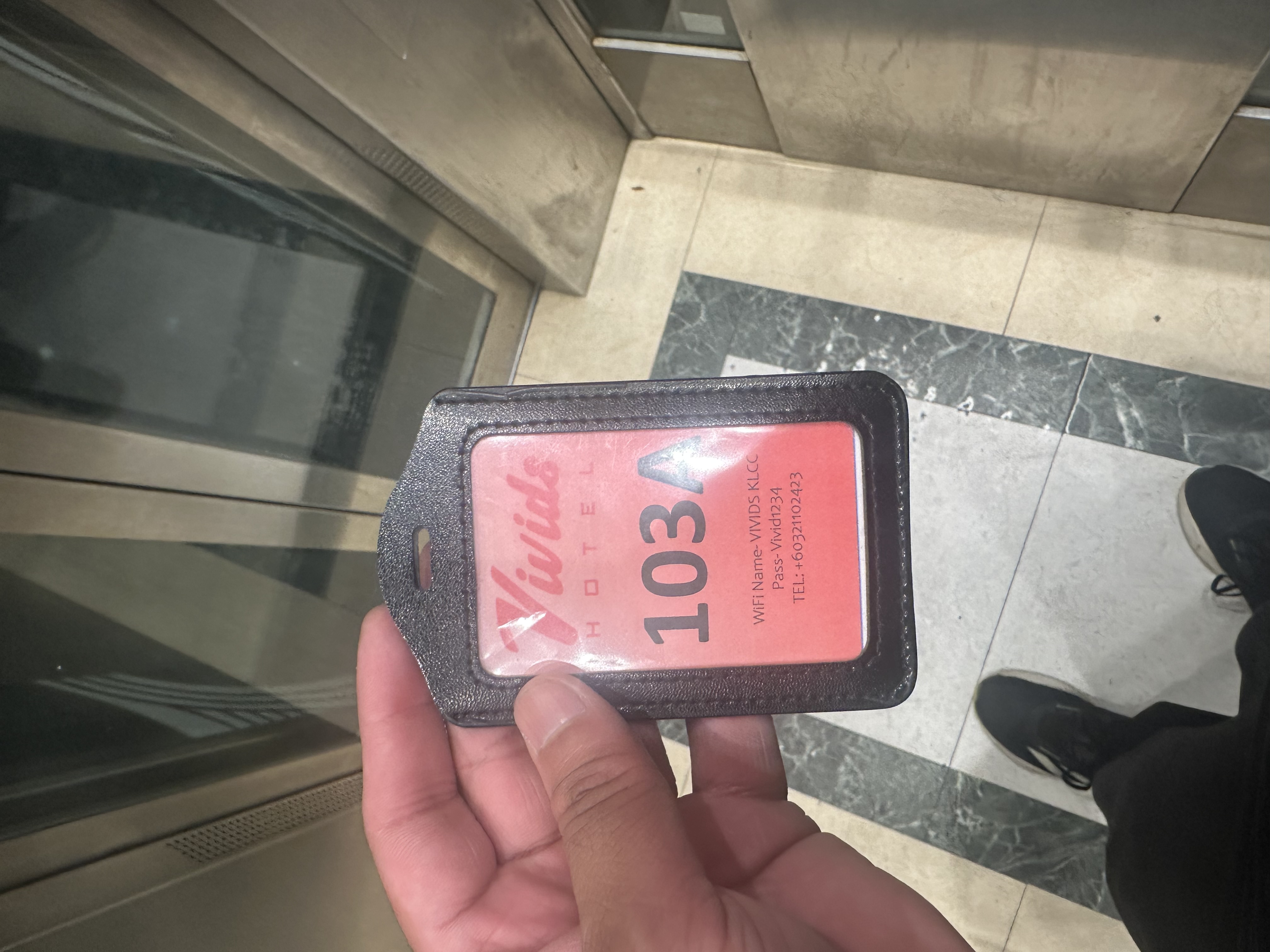 Hotel key card showing Vivids Hotel Room 103A