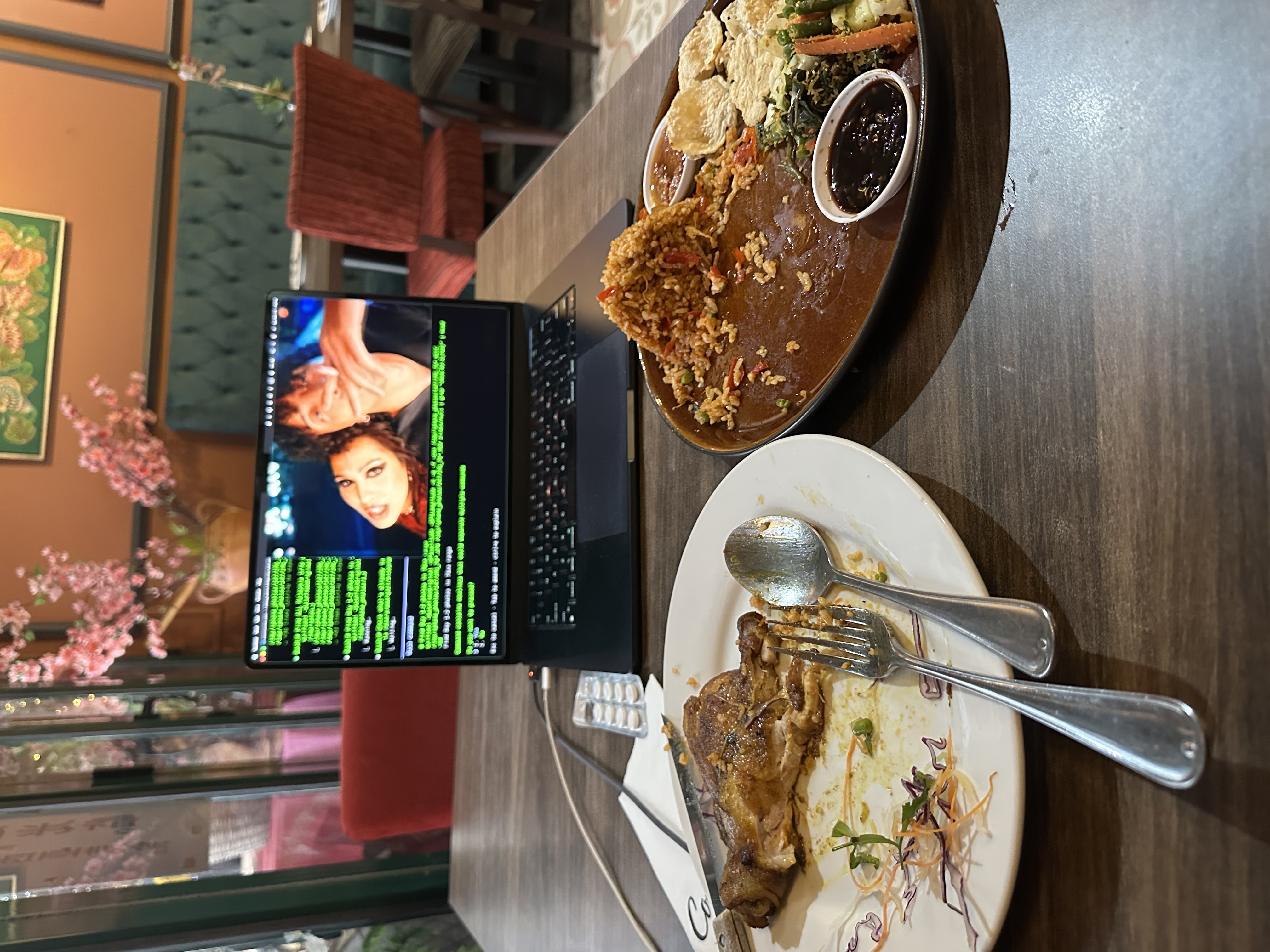 MacBook with terminal running next to nasi goreng at Congkak