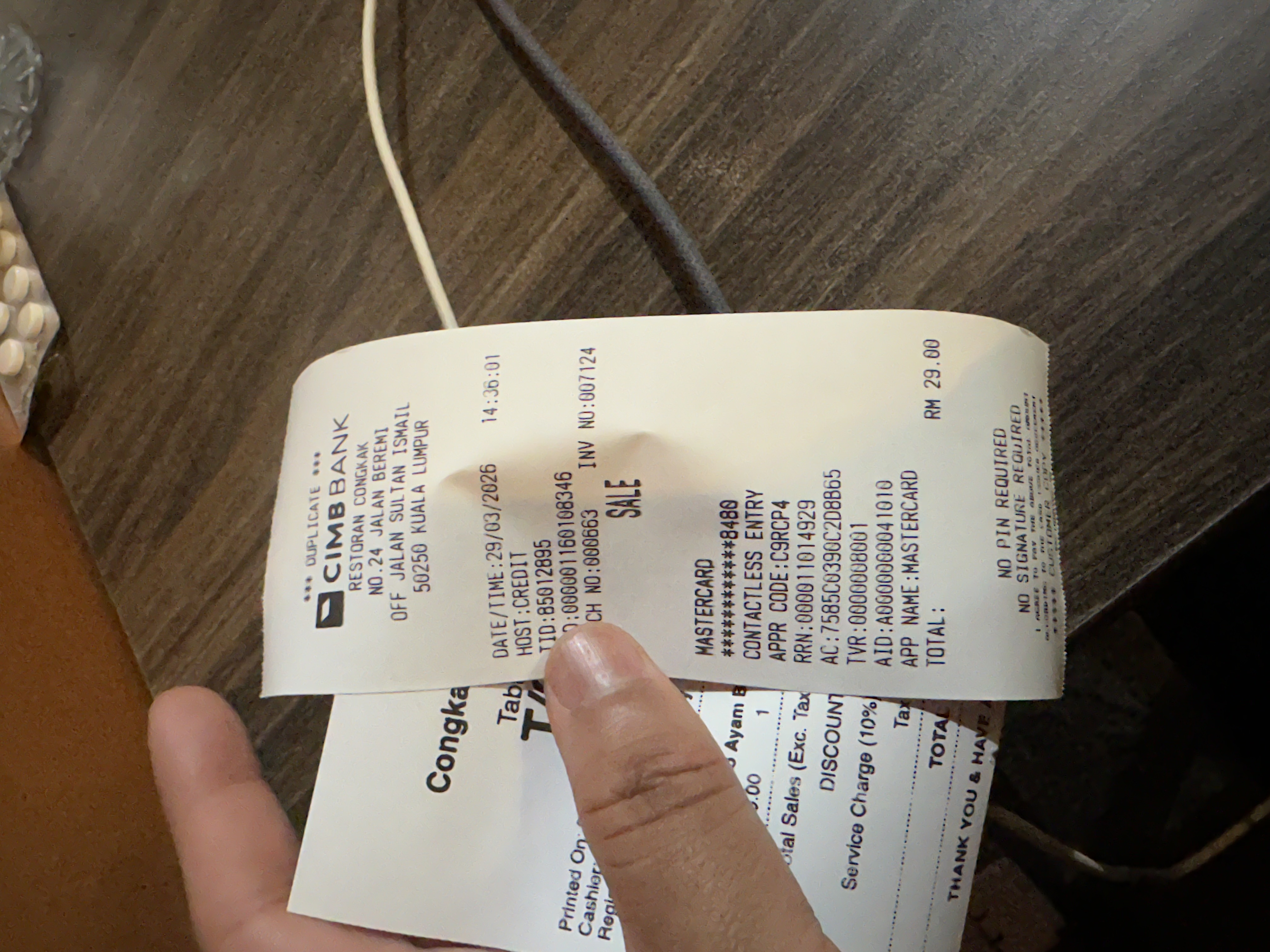 Congkak receipt RM 29 CIMB Bank Mastercard