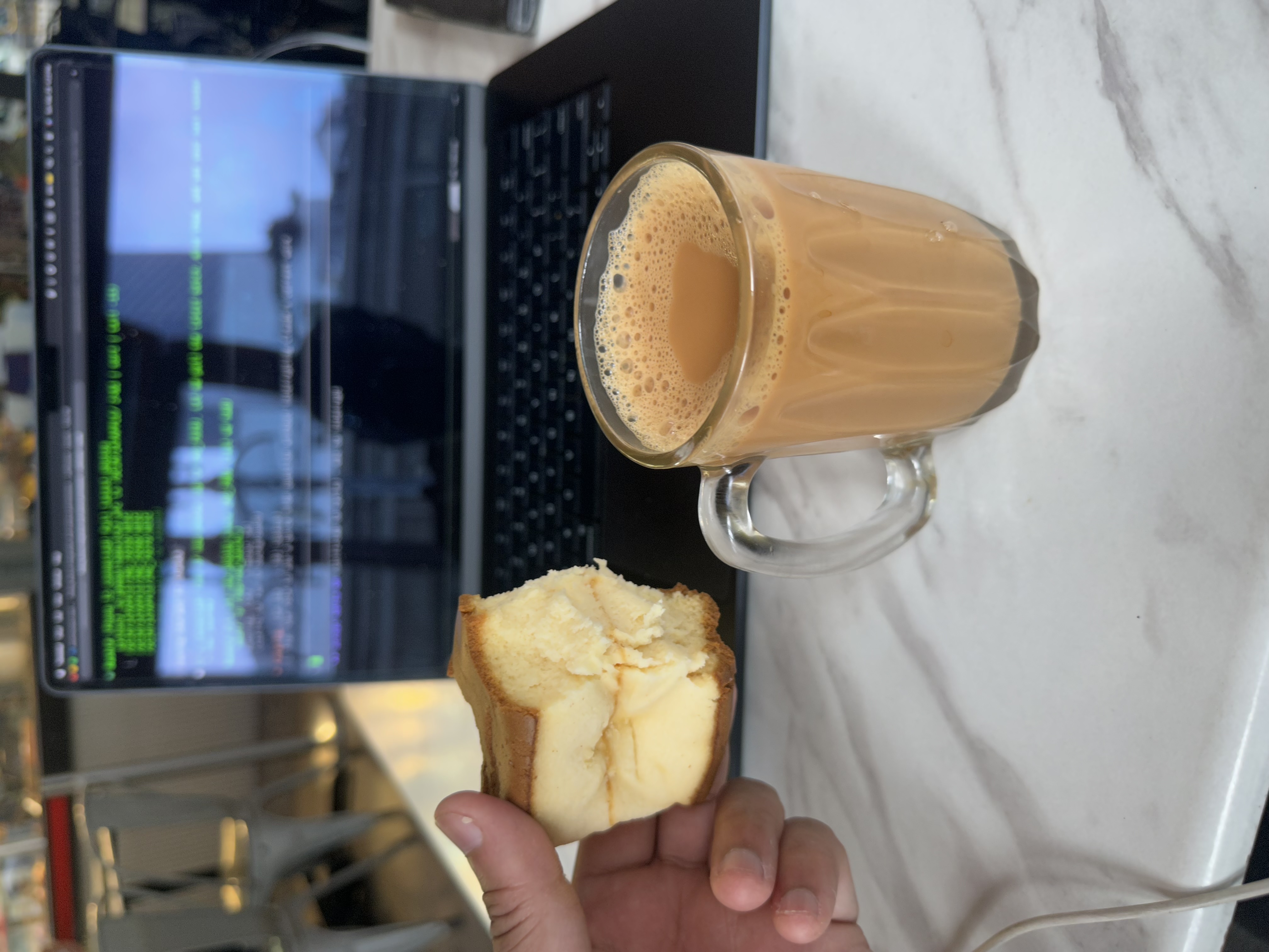 Teh tarik and soft cake with terminal at Nasi Kandar Umar