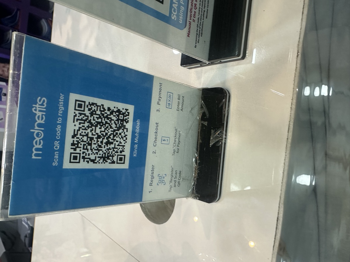 Mednefits QR registration card at Klinik Muhibbah