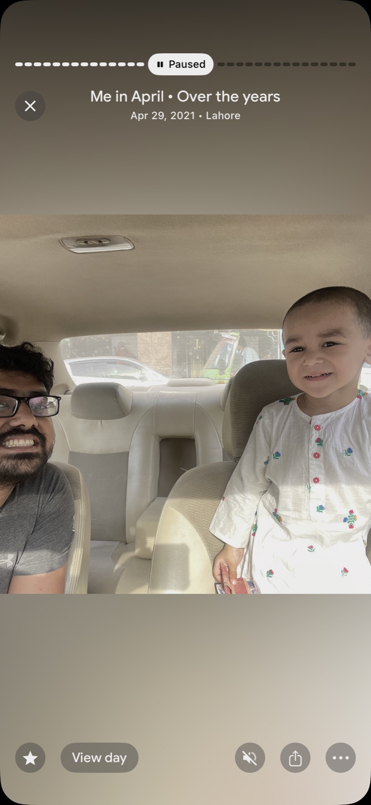 Omer and baby Musa in a car — April 29, 2021, Lahore — five months before Maria died