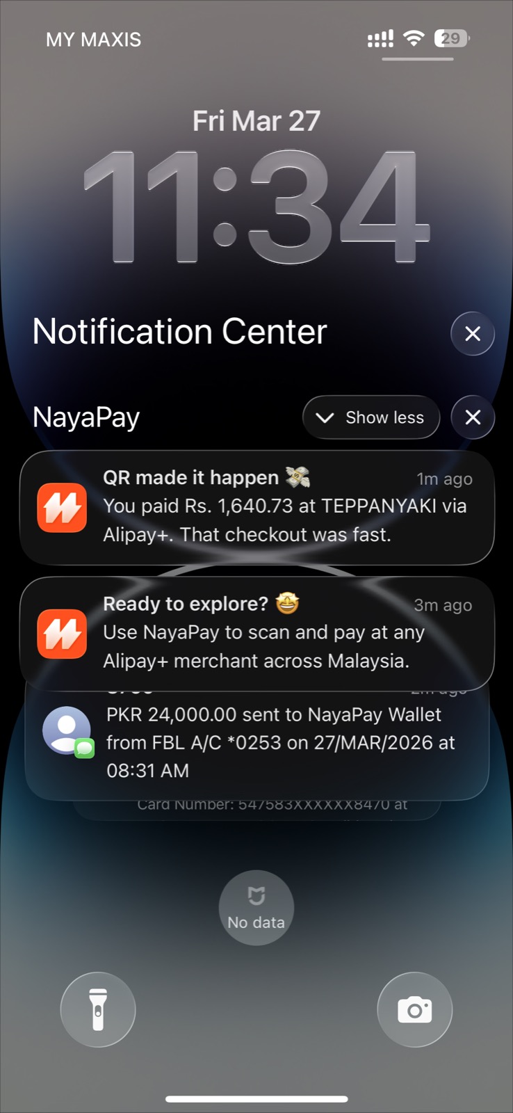 NayaPay and Faisal Bank notifications