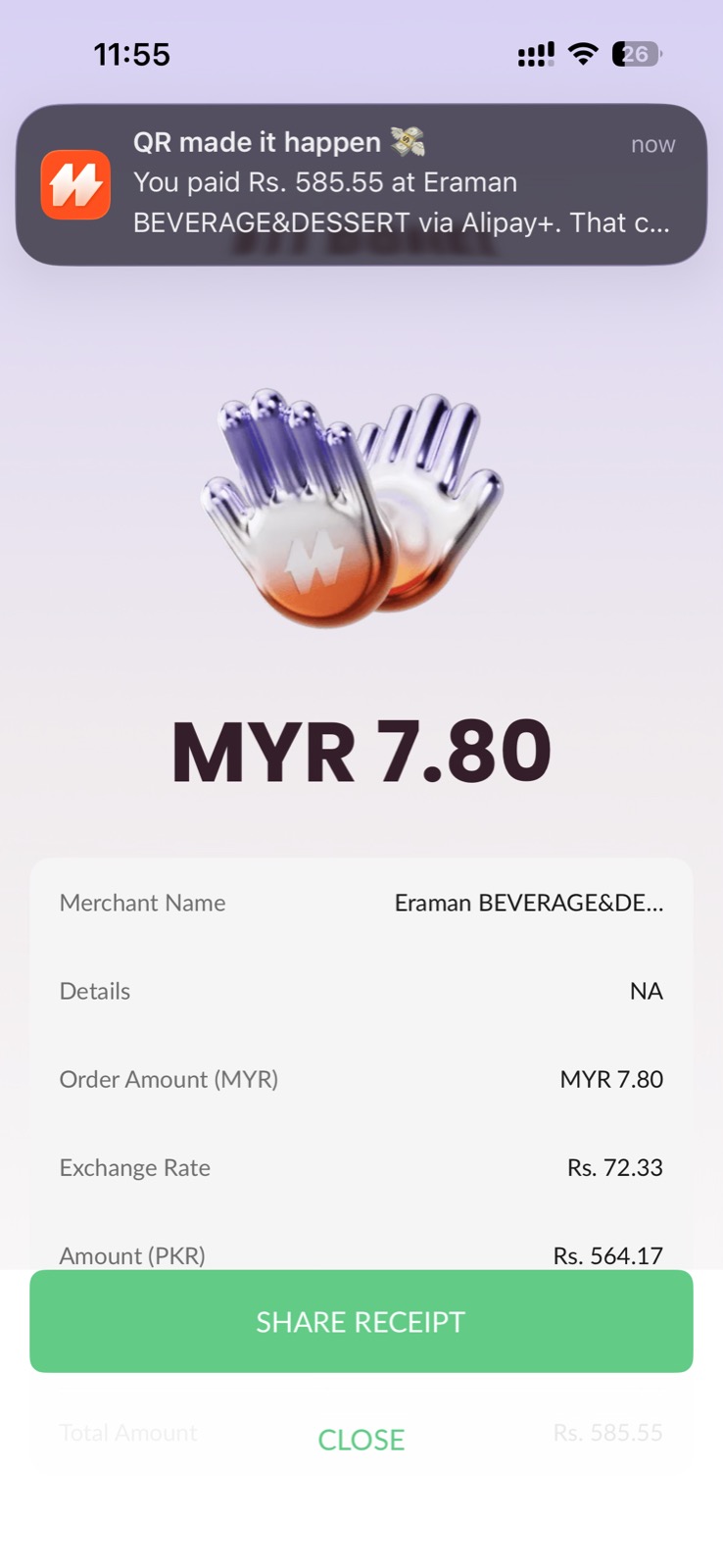 NayaPay payment at Eraman - RM 7.80