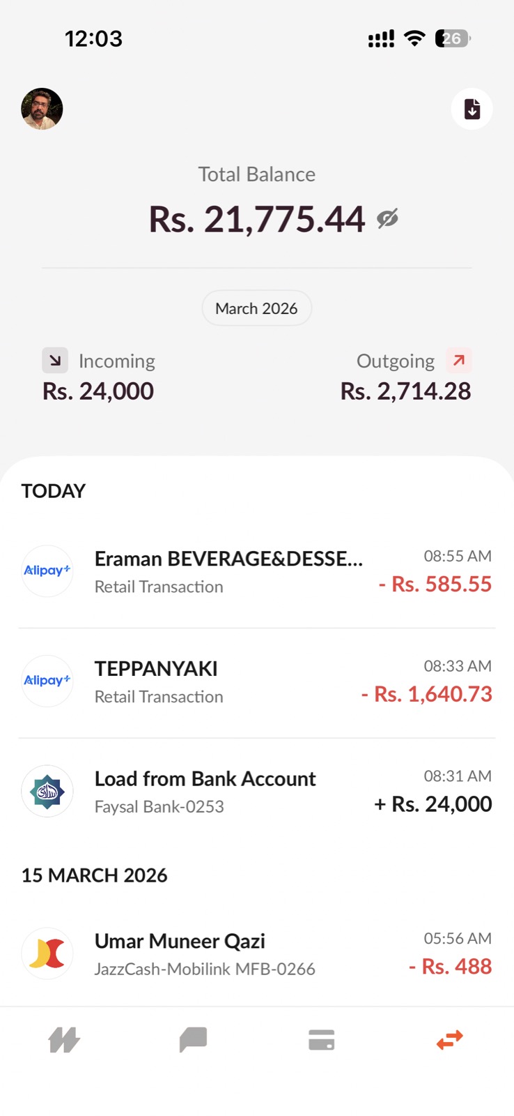 NayaPay wallet balance Rs 21,775